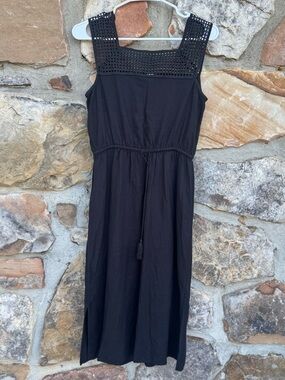 Old Navy Black Sleeveless Midi Dress with Crochet Yoke